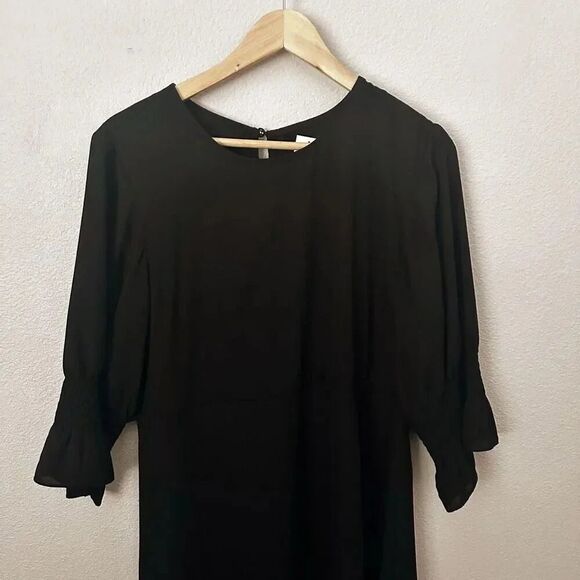 HALOGEN x NORDSTROM | Ruffle Cuff Midi Dress Rich Black Side Slit | Large - Picture 2 of 8